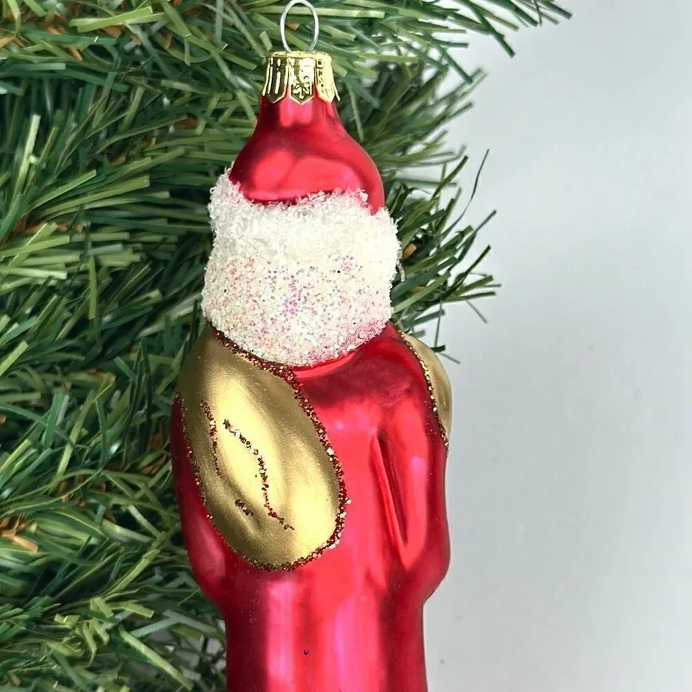 Vintage PIER 1 Blown Mercury Glass Santa Christmas Ornament Red White Gold